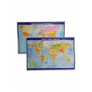 Dünya Siyasi Fiziki Haritası Çift Taraflı 70x100 cm