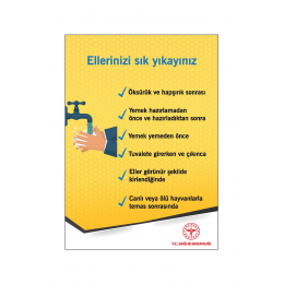 Koronavirüs Ellerinizi Sık Yıkayınız Afişi A3 Boyutunda