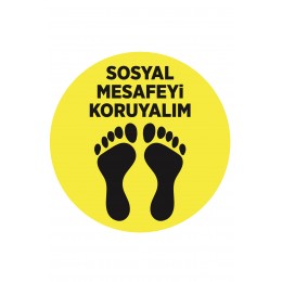 Koronavirüs Sosyal Mesafeyi Koruyalım Zemin Etiketi 25x25 Sarı Renk