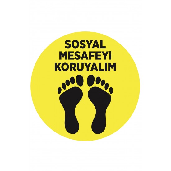 Koronavirüs Sosyal Mesafeyi Koruyalım Zemin Etiketi 25x25 Sarı Renk